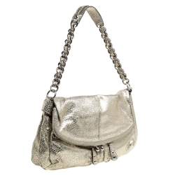 Coach Gold Textured Leather Frame Fold Over Hobo