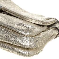 Coach Gold Textured Leather Frame Fold Over Hobo