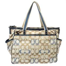 Pre Owned Coach Cream/Blue Signature Nylon Peyton Diaper Bag