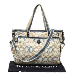 Pre Owned Coach Cream/Blue Signature Nylon Peyton Diaper Bag