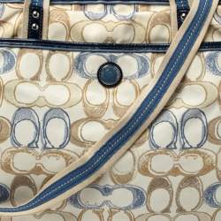 Pre Owned Coach Cream/Blue Signature Nylon Peyton Diaper Bag