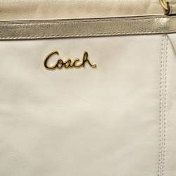 Coach Cream White/Metallic Gold Leather Gallery Lurex Tote