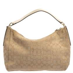 Coach Beige Signature Canvas and Leather East West Celeste Hobo