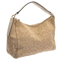 Coach Beige Signature Canvas and Leather East West Celeste Hobo