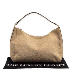 Coach Beige Signature Canvas and Leather East West Celeste Hobo