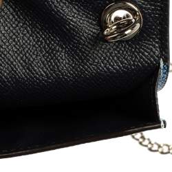 Pre Owned Coach Blue Textured Leather Crossbody Phone Pouch