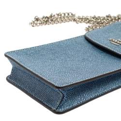 Pre Owned Coach Blue Textured Leather Crossbody Phone Pouch