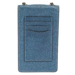 Pre Owned Coach Blue Textured Leather Crossbody Phone Pouch