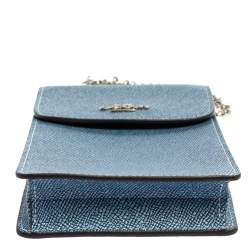 Pre Owned Coach Blue Textured Leather Crossbody Phone Pouch