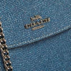 Pre Owned Coach Blue Textured Leather Crossbody Phone Pouch