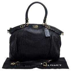 Pre Owned Coach Black Gathered Leather Lindsey Satchel