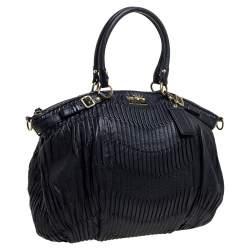 Pre Owned Coach Black Gathered Leather Lindsey Satchel