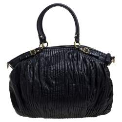 Pre Owned Coach Black Gathered Leather Lindsey Satchel