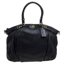 Pre Owned Coach Black Gathered Leather Lindsey Satchel