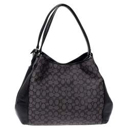 Pre Owned Coach Grey/Black Signature Coated Canvas and Leather Shoulder Bag