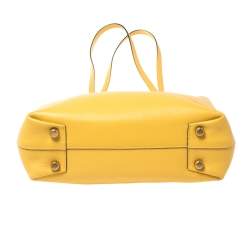 Pre Owned Coach Yellow Pebbled Leather Plaza Tote