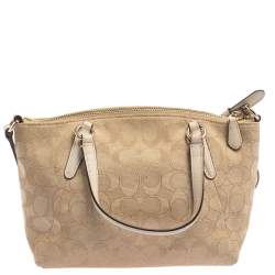 Pre Owned Coach Beige Signature Canvas Mini Kelsey Satchel