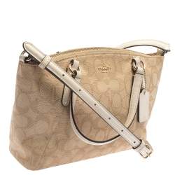 Pre Owned Coach Beige Signature Canvas Mini Kelsey Satchel
