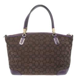 مملوكة مسبقًا Coach Brown/Purple Signature Canvas and Leather Kelsey Satchel