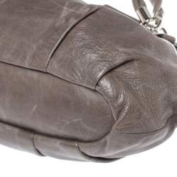 Pre Owned Coach Grey Pleated Leather Sophia Satchel