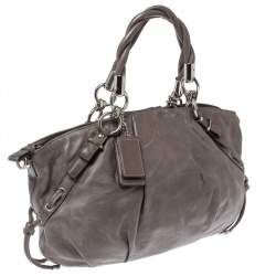 Pre Owned Coach Grey Pleated Leather Sophia Satchel