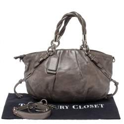 Pre Owned Coach Grey Pleated Leather Sophia Satchel