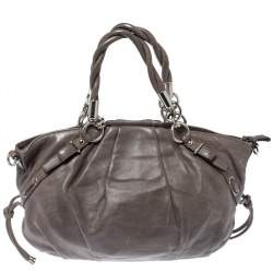 Pre Owned Coach Grey Pleated Leather Sophia Satchel