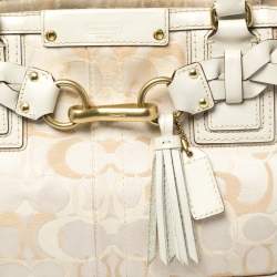 مملوكة مسبقًا Coach White Signature Canvas and Leather Hampton Braided Tote