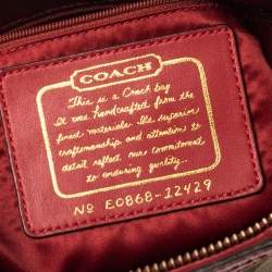 Pre Owned Coach Beige/Red  Signature Canvas And  Patent Leather Zipped Tote