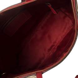 Pre Owned Coach Beige/Red  Signature Canvas And  Patent Leather Zipped Tote