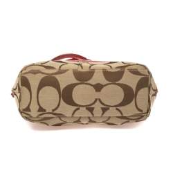 Pre Owned Coach Beige/Red  Signature Canvas And  Patent Leather Zipped Tote