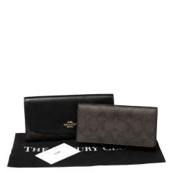 Pre Owned Coach Brown/Black Signature Coated Canvas and Leather Continental Wallet