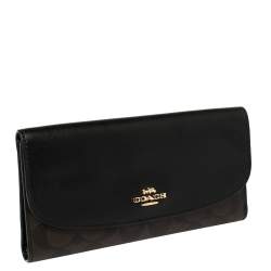 Pre Owned Coach Brown/Black Signature Coated Canvas and Leather Continental Wallet