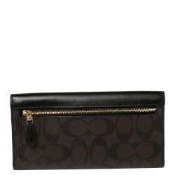 Pre Owned Coach Brown/Black Signature Coated Canvas and Leather Continental Wallet