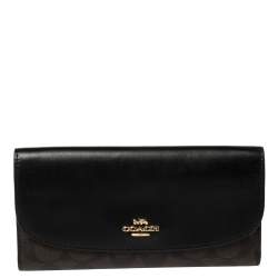 Pre Owned Coach Brown/Black Signature Coated Canvas and Leather Continental Wallet