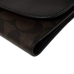 Pre Owned Coach Brown/Black Signature Coated Canvas and Leather Continental Wallet