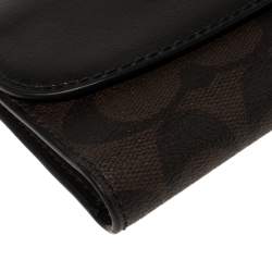 Pre Owned Coach Brown/Black Signature Coated Canvas and Leather Continental Wallet