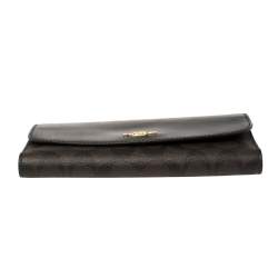 Pre Owned Coach Brown/Black Signature Coated Canvas and Leather Continental Wallet