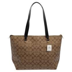 Pre Owned Coach  Beige/Brown Coated Signature Canvas Gallery Tote