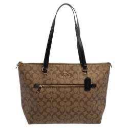 Pre Owned Coach  Beige/Brown Coated Signature Canvas Gallery Tote