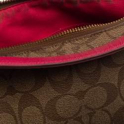 Pre Owned Coach Beige/Fuchsia Signature Coated Canvas and Leather Shoulder Bag