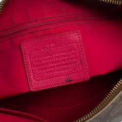 Pre Owned Coach Beige/Fuchsia Signature Coated Canvas and Leather Shoulder Bag