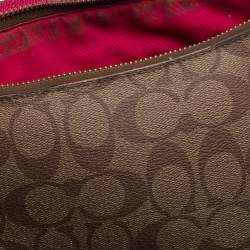Pre Owned Coach Beige/Fuchsia Signature Coated Canvas and Leather Shoulder Bag