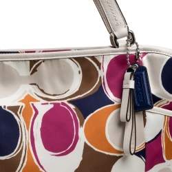 Pre Owned Coach Muticolor Part Op Ast Satin and Leather Carrie Tote 