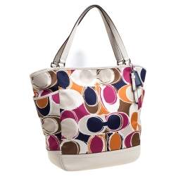 Pre Owned Coach Muticolor Part Op Ast Satin and Leather Carrie Tote 