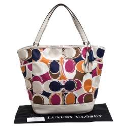 Pre Owned Coach Muticolor Part Op Ast Satin and Leather Carrie Tote 