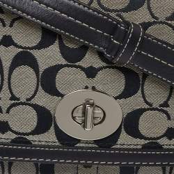 Pre Owned Coach Black/White Signature Canvas and Leather Hampton Shoulder Bag
