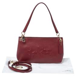 Coach Burgundy Leather Embossed Horse & Carriage Cross Body Bag