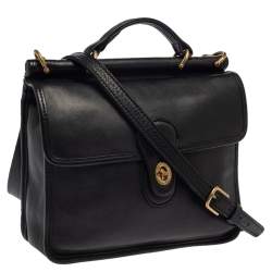 Pre Owned Coach Black Leather Vintage Willis Top Handle Bag