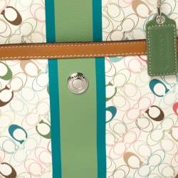 Pre Owned Coach Multicolor Signature Coated Canvas and Leather Chelsea Heritage Stripe Tote